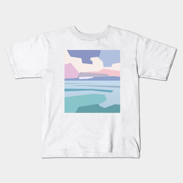 Minimalistic landscape with cloudy sky and the sea. Kids T-Shirt by BumbleBambooPrints